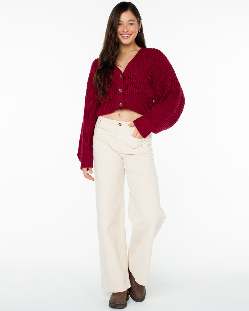 Sundaze Washed Cardigan - Rumba Red