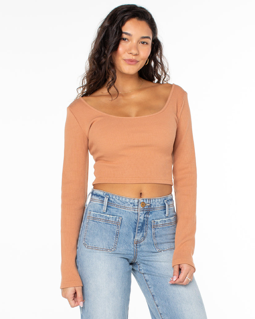 Good Keepsake Long Sleeve Crop Top - Russet