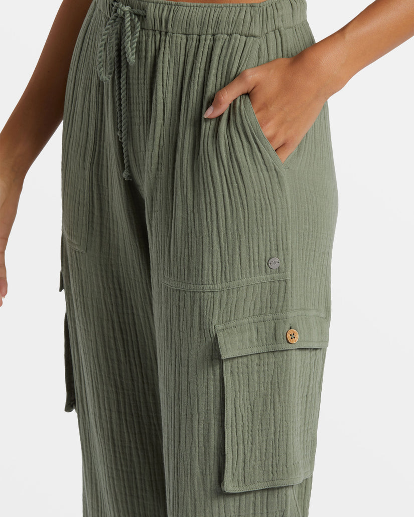 Precious Cargo Gauze High Waisted Pants - Agave Green