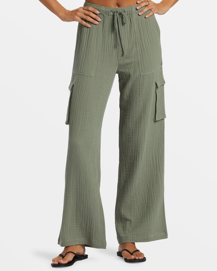 Precious Cargo Gauze High Waisted Pants - Agave Green