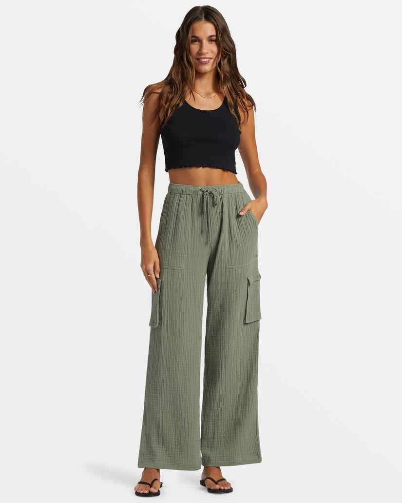 Precious Cargo Gauze High Waisted Pants - Agave Green