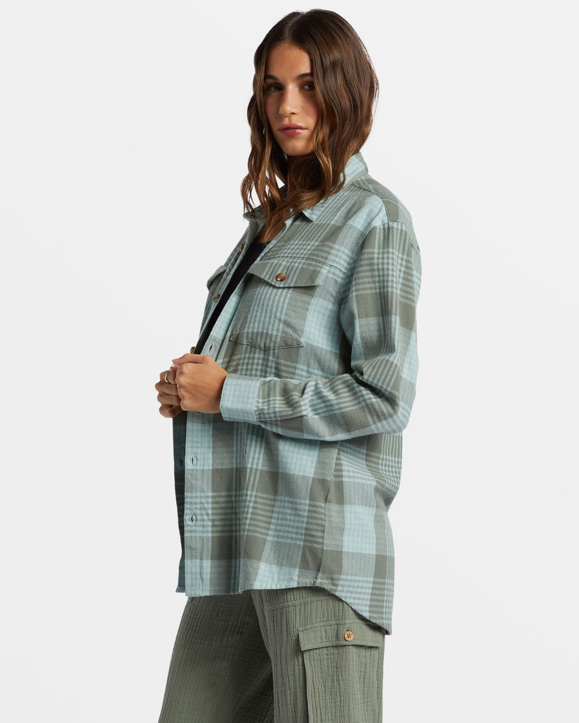 Let It Go Flannel Long Sleeve Shirt - Blue Surf Hallo Plaid