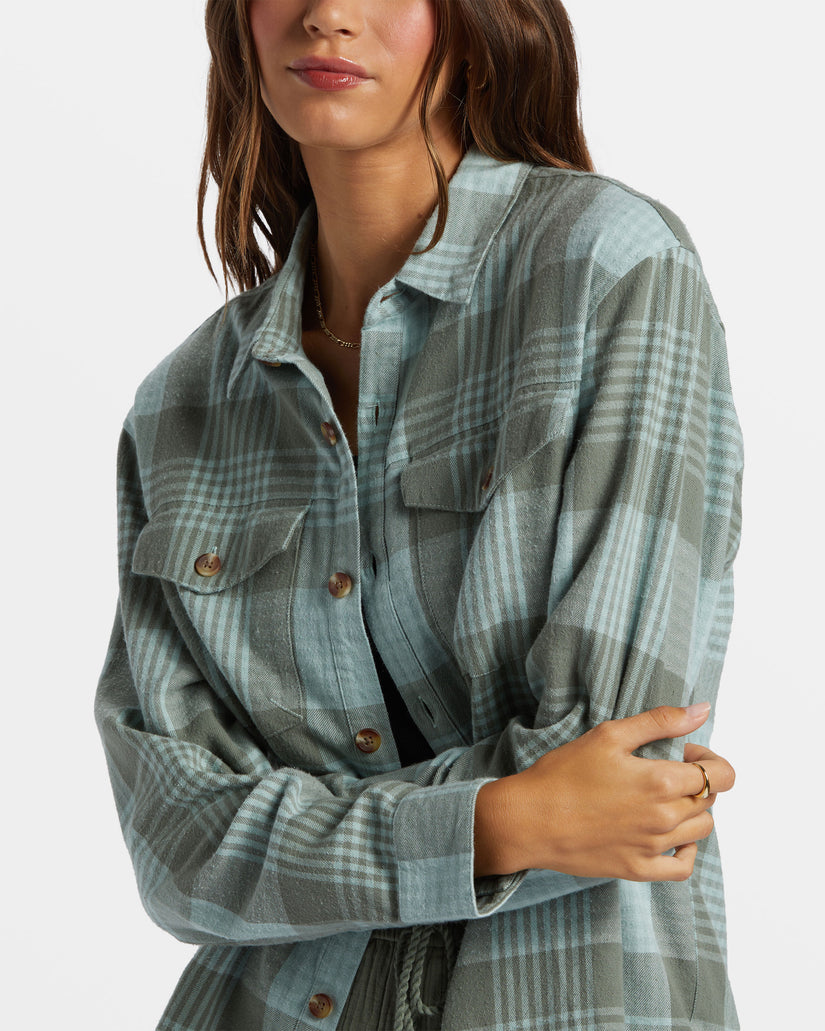 Let It Go Flannel Long Sleeve Shirt - Blue Surf Hallo Plaid