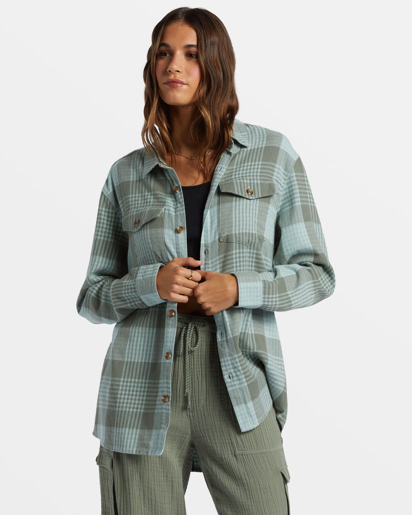 Let It Go Flannel Long Sleeve Shirt - Blue Surf Hallo Plaid