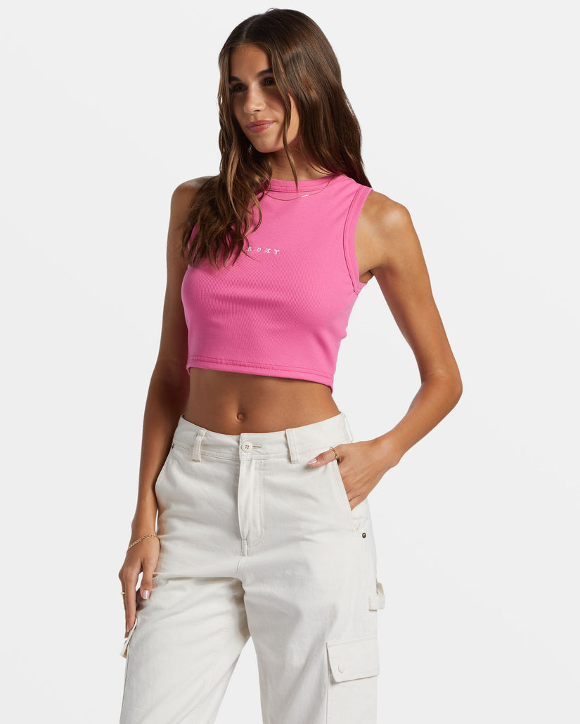 Roxify Fitted Ribbed Tank - Shocking Pink