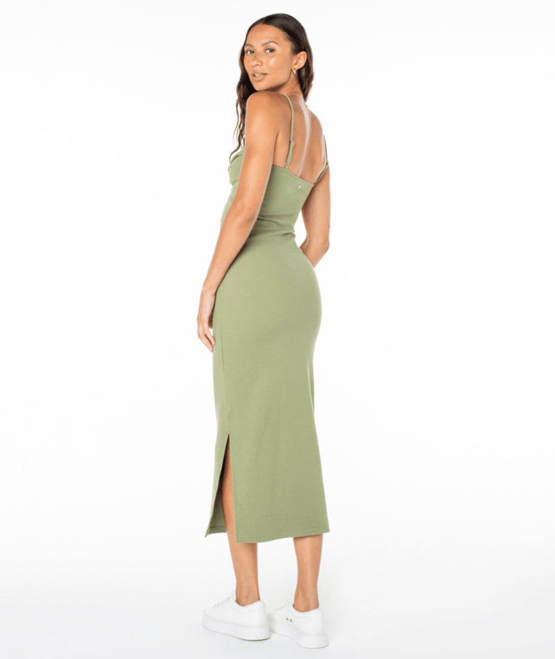 Wavey Lady Midi Dress - Oil Green