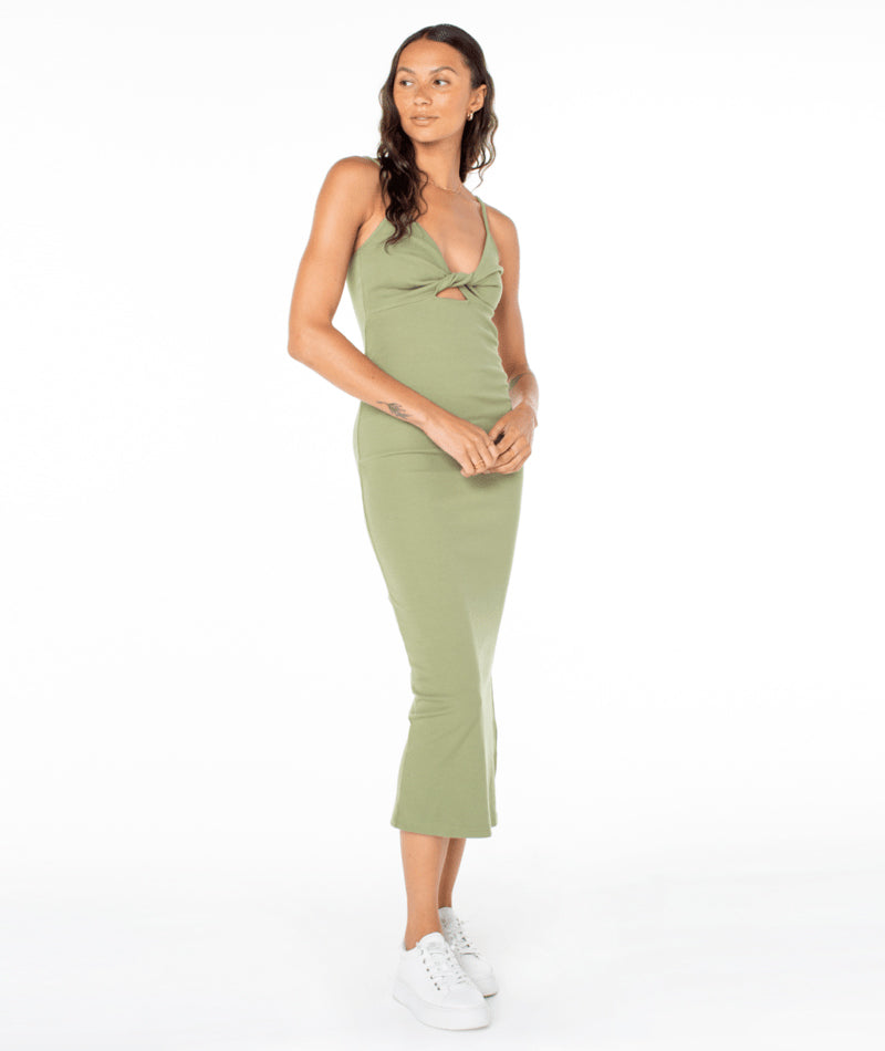 Wavey Lady Midi Dress - Oil Green