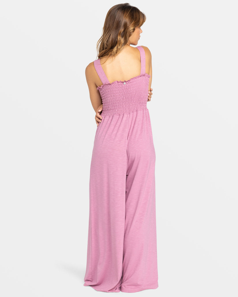 Just Passing By Smocked Jumpsuit - Mauve Orchid