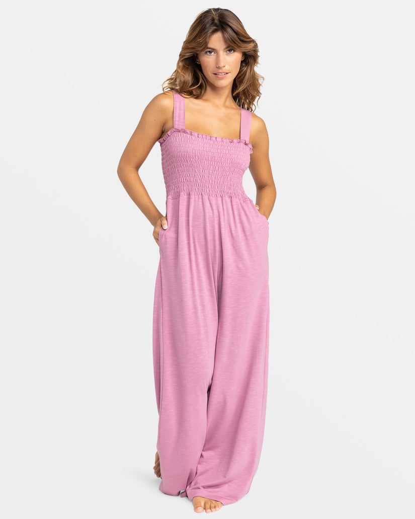 Just Passing By Smocked Jumpsuit - Mauve Orchid