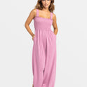 Just Passing By Smocked Jumpsuit - Mauve Orchid