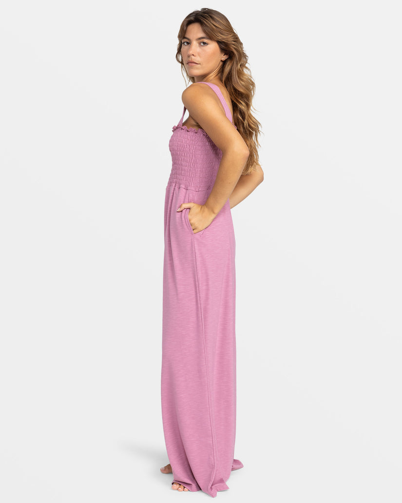 Just Passing By Smocked Jumpsuit - Mauve Orchid