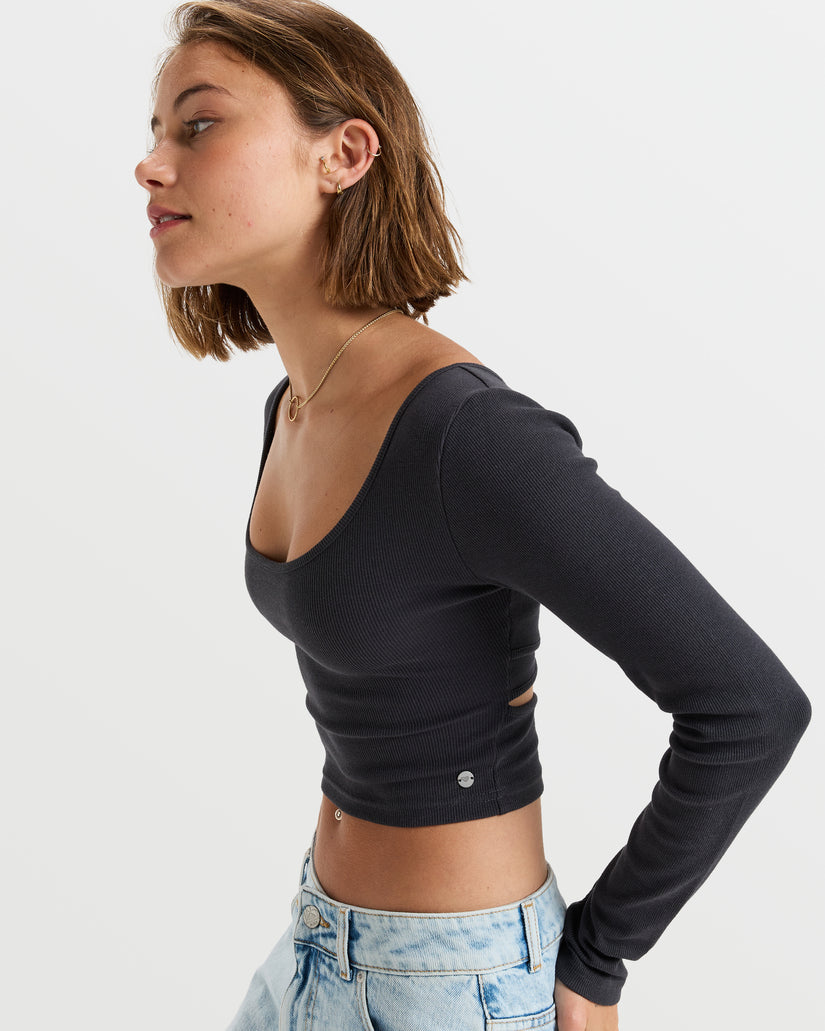 Good Keepsake Long Sleeve Crop Top - Phantom