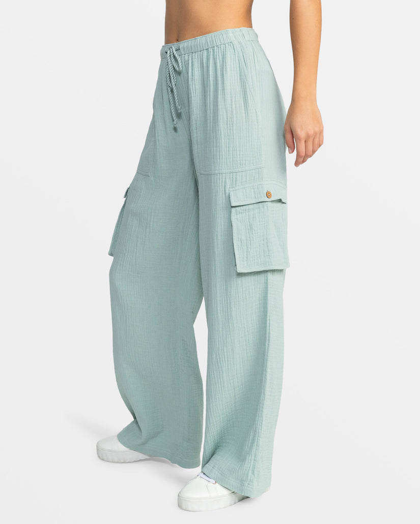 Precious Cargo Gauze High Waisted Pants - Blue Surf