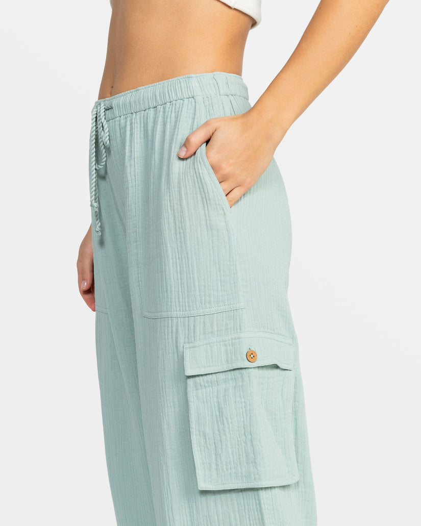 Precious Cargo Gauze High Waisted Pants - Blue Surf