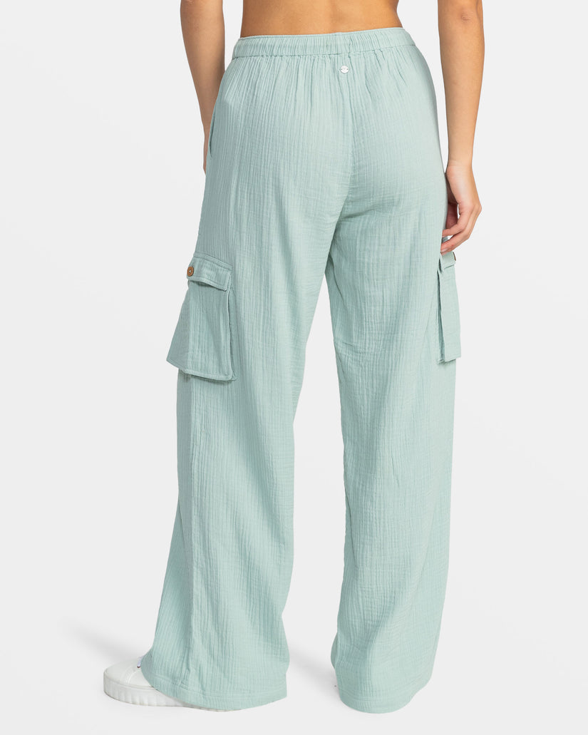 Precious Cargo Gauze High Waisted Pants - Blue Surf