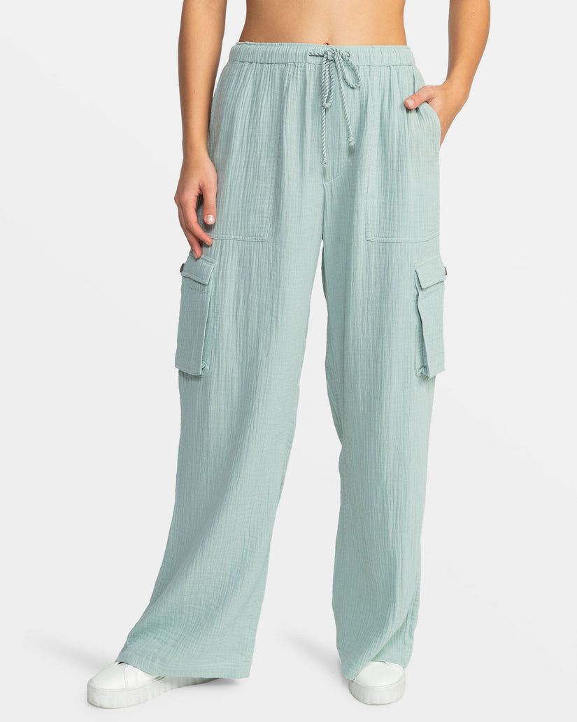 Precious Cargo Gauze High Waisted Pants - Blue Surf