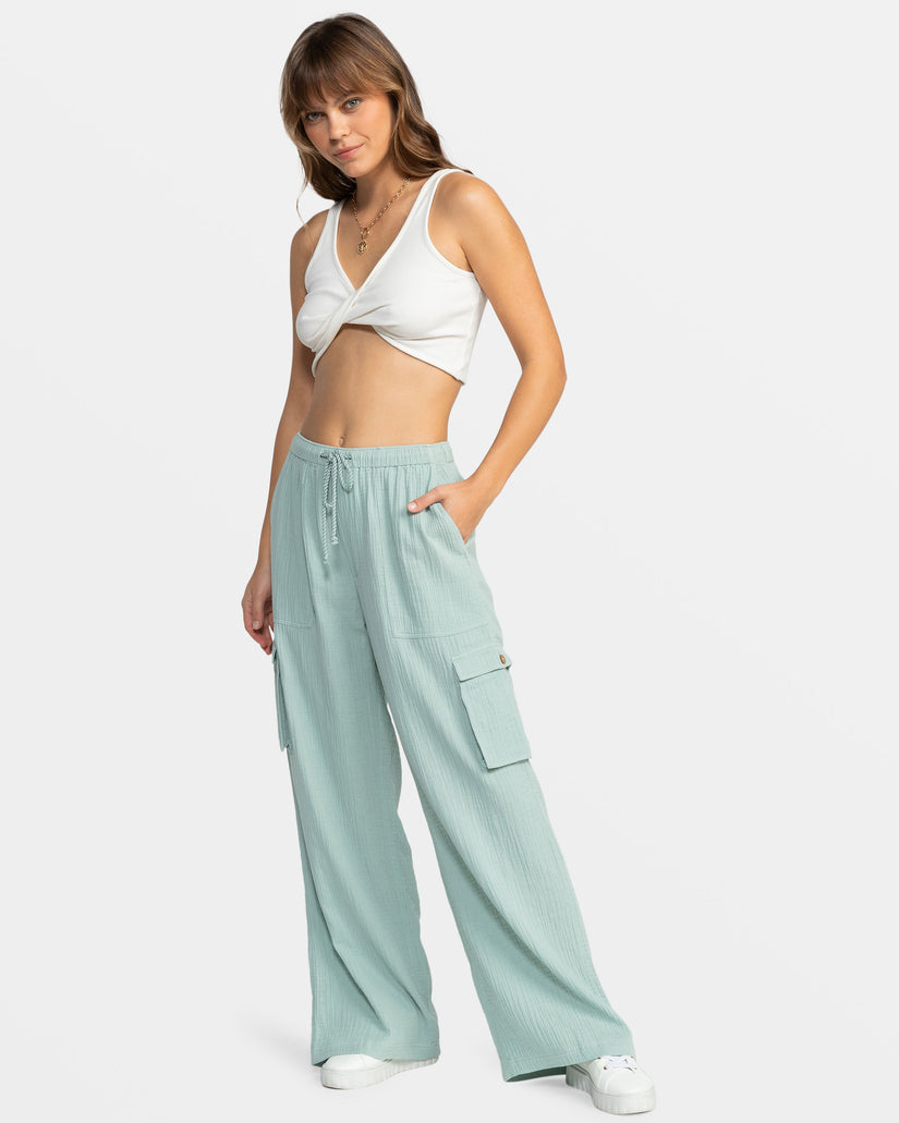 Precious Cargo Gauze High Waisted Pants - Blue Surf