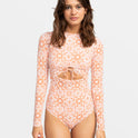 Fresco Tile Long Sleeve Swimsuit - Cloud Dancer Fresco Tile