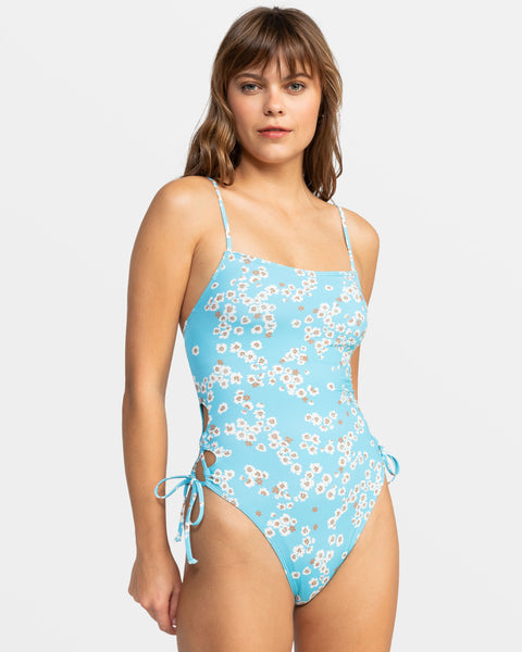 Printed Beach Classics Side Tie One-Piece Swimsuit - Maui Blue Margari