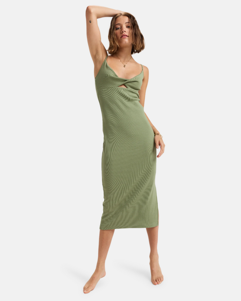 Wavey Lady Midi Dress - Oil Green