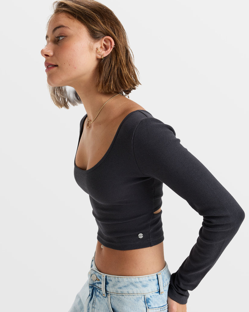 Good Keepsake Long Sleeve Crop Top - Phantom