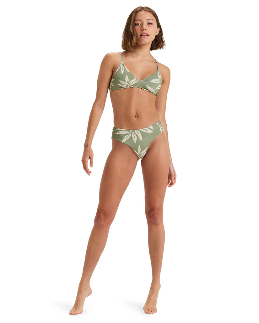 Beach Classics Strappy Bra Bikini Top - Oil Green Leavin