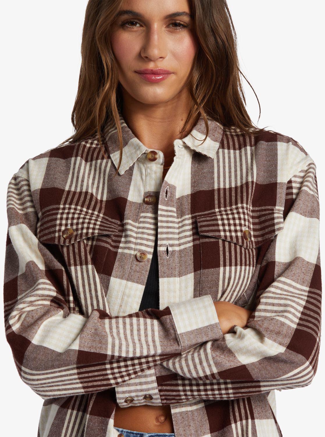 Let It Go Flannel Long Sleeve Shirt - Tapioca Hallo Plaid