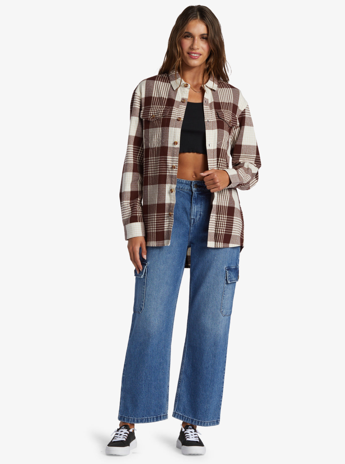 Let It Go Flannel Long Sleeve Shirt - Tapioca Hallo Plaid