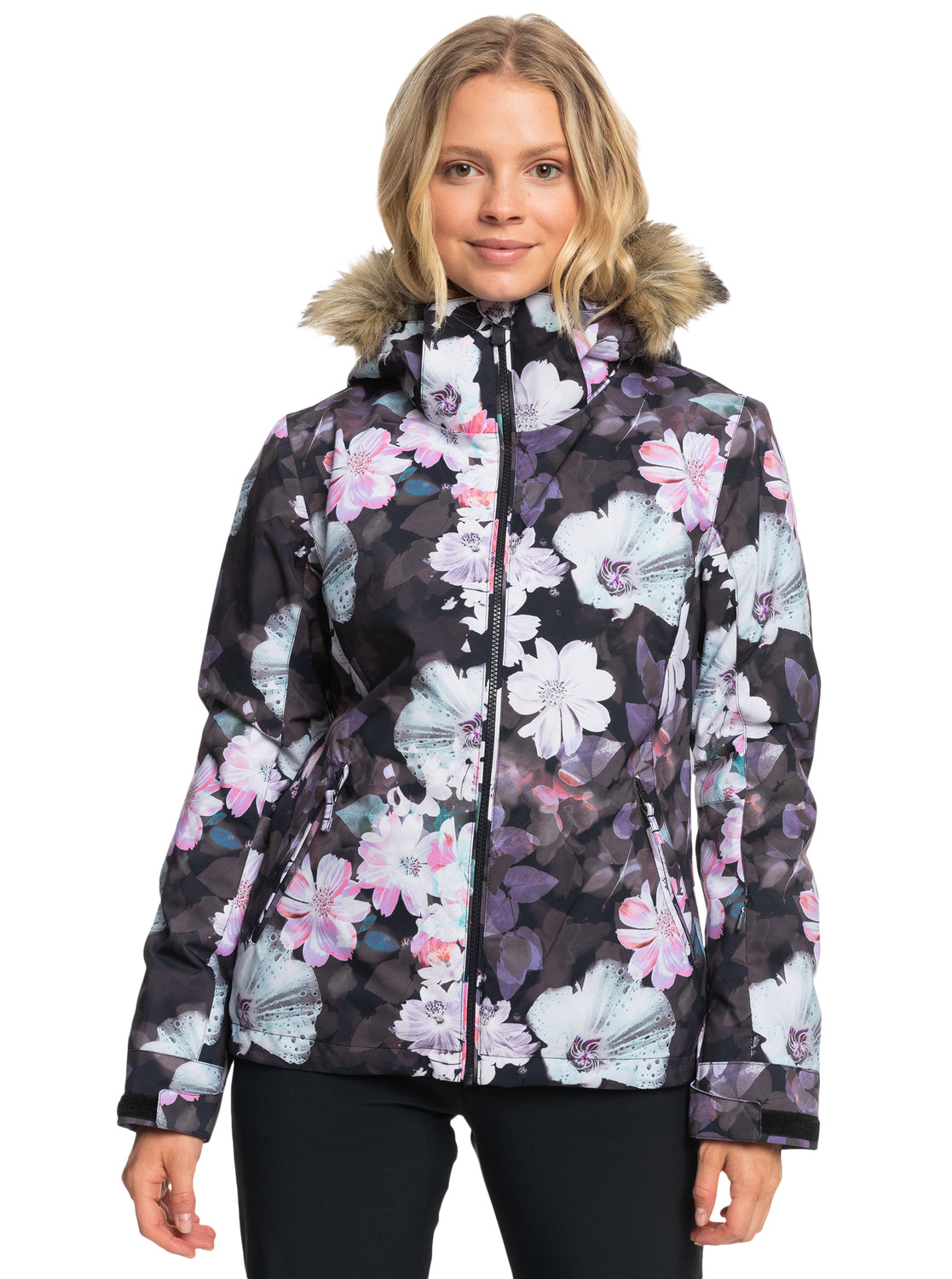 Jet Ski Technical Snow Jacket - True Black Blurry Flower – Roxy.com