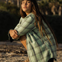 Let It Go Flannel Long Sleeve Shirt - Quiet Green Swell Check