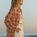 Let It Go Flannel Long Sleeve Shirt - Cedar Wood Swell Check