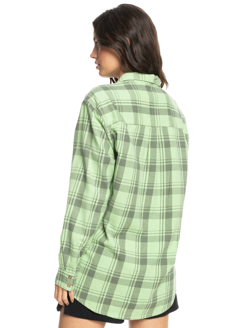 Let It Go Flannel Long Sleeve Shirt - Quiet Green Swell Check