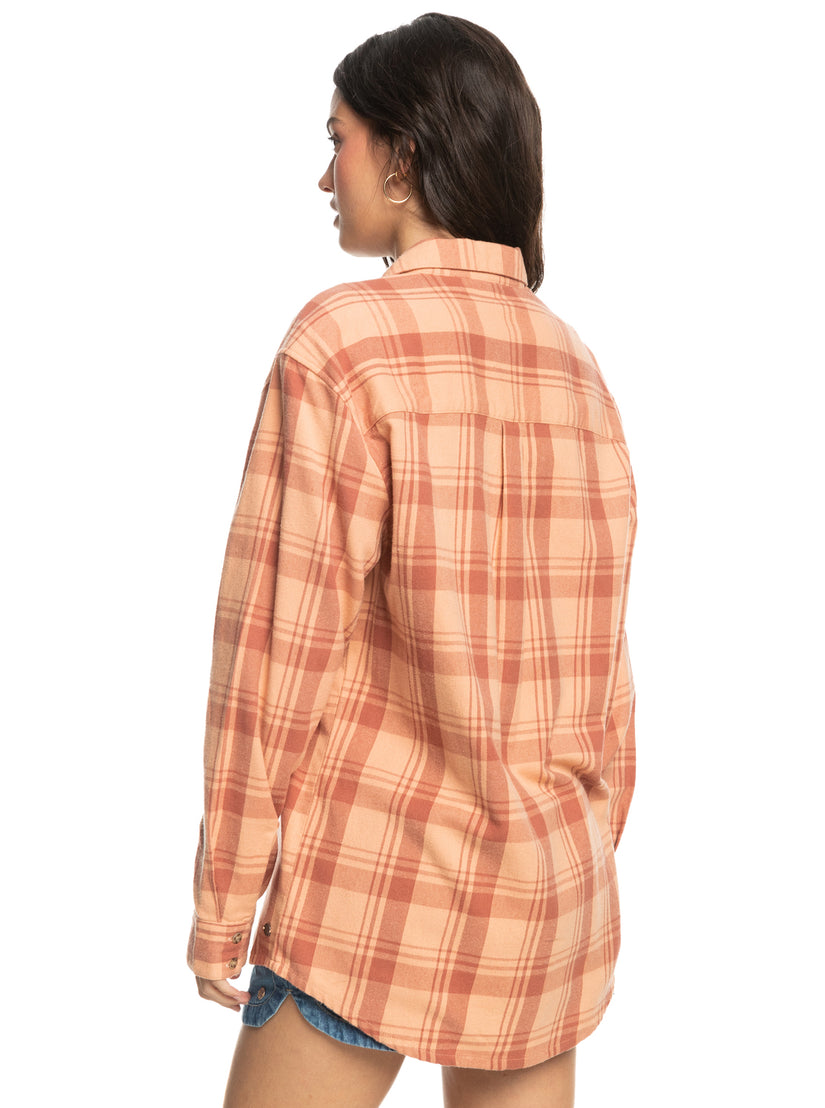 Let It Go Flannel Long Sleeve Shirt - Cedar Wood Swell Check