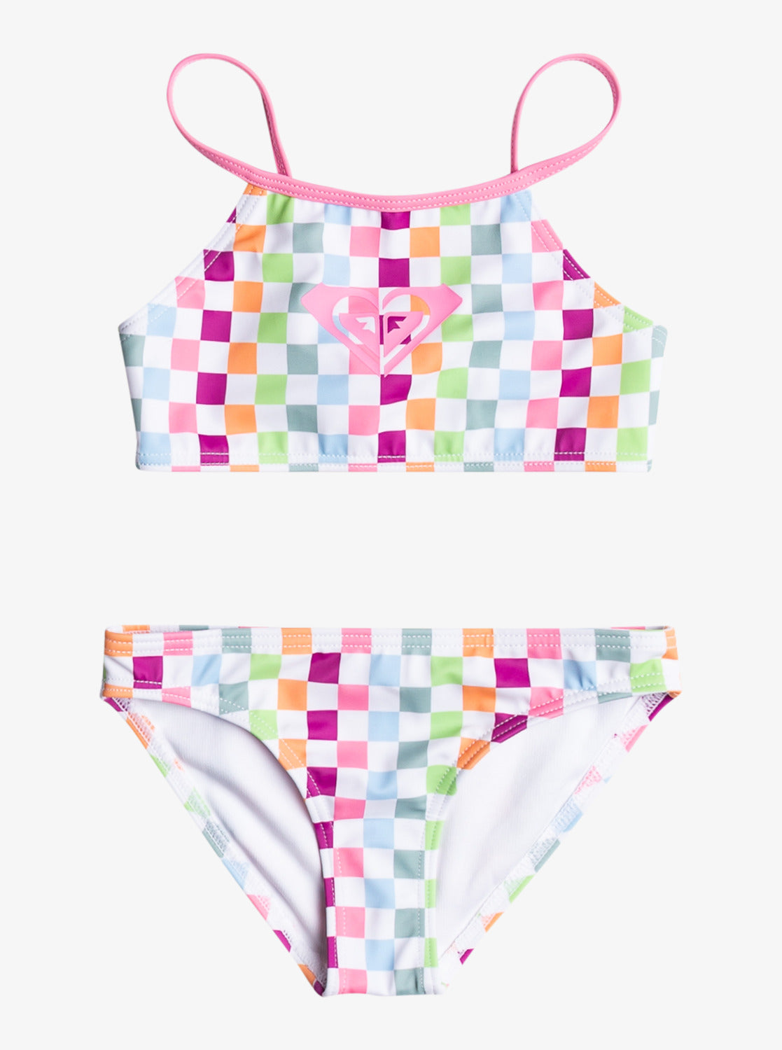 Girls' 2-7 Rainbow Check Two Piece Crop Top Bikini Set - Bright